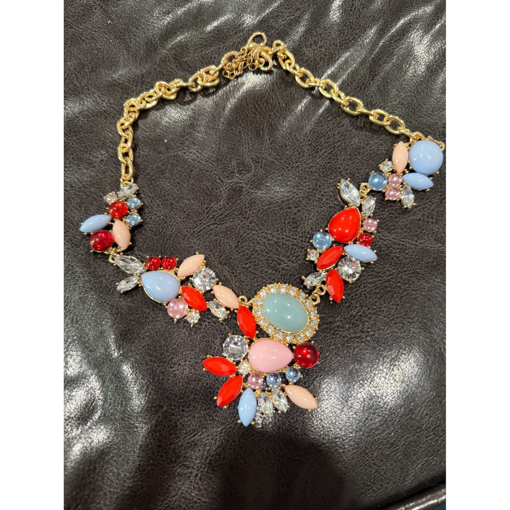 J crew Statement Necklace Gold Tone Multicolored‎ Gemstone Choker Collar